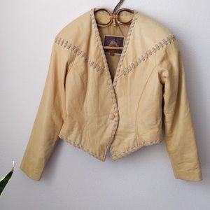 Vintage Leather Cream Cropped Jacket